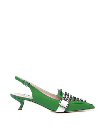 Alchimia Patent Slingback With Studs And Buckle In Green