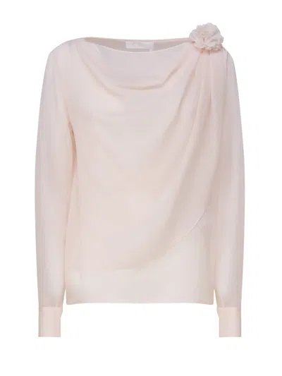 Chloé Draped Top With Boat Neckline In Nude & Neutrals