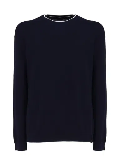 Fay Cotton Sweater With Round Neck In Dark Blue