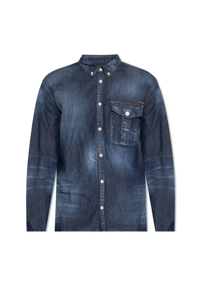 Dsquared2 Denim Shirt With Logo In Blue