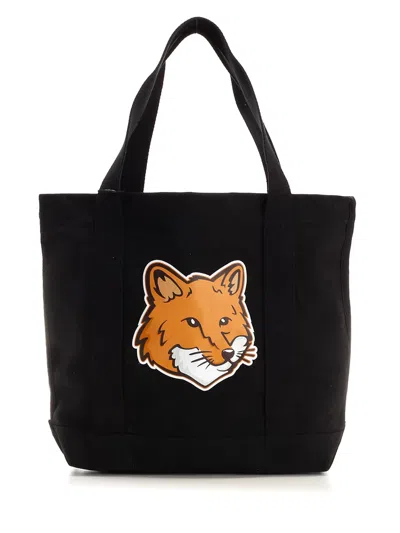Maison Kitsuné Canvas Fox Head Tote Bag In Black