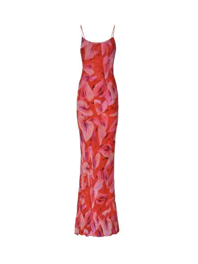 The Andamane Isabelle Printed Georgette Long Dress In Red