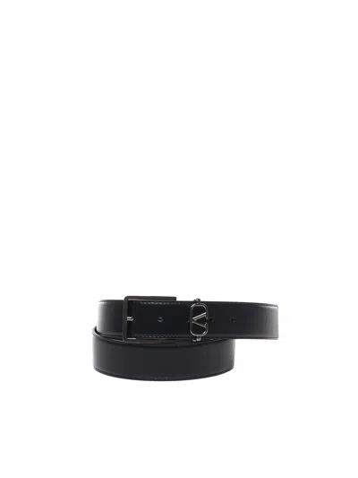 Valentino Garavani Mini Vlogo Signature Calfskin Belt In Black