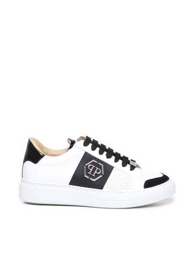 Philipp Plein Hexagon Low-top Leather Sneakers In White / Black