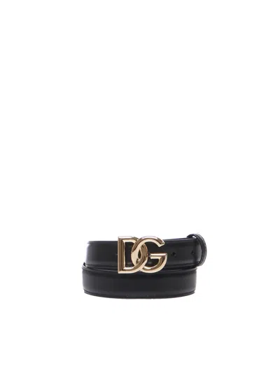 Dolce & Gabbana Woven Logo Belt In Black
