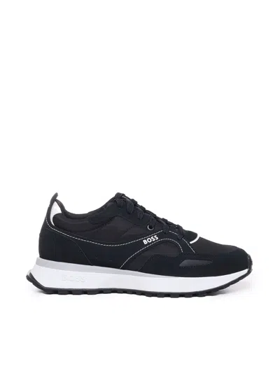 Hugo Boss Leather Sneakers With Logo In Black