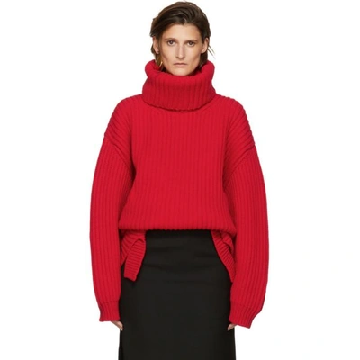 Balenciaga Long Sleeved Turtleneck Sweater In Rouge