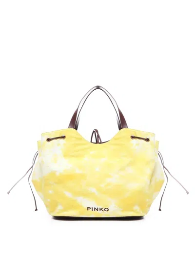 Pinko Logo Printed Drawstring Tote Bag In Yellow