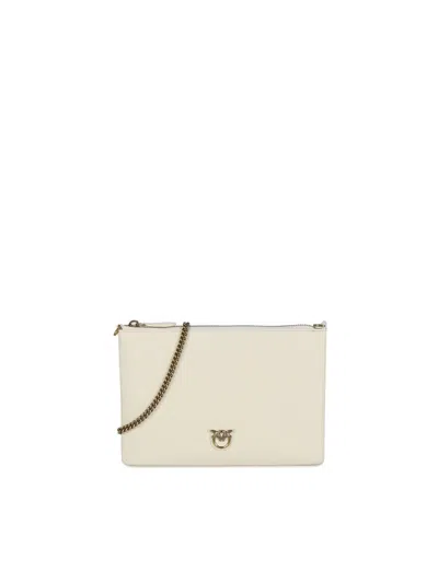 Pinko Shoulder Bag With Logo Plaque In White/antique Gold