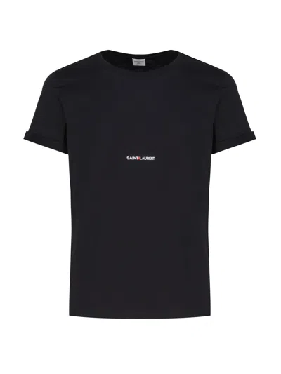 Saint Laurent Logo T-shirt In Cotton In Black