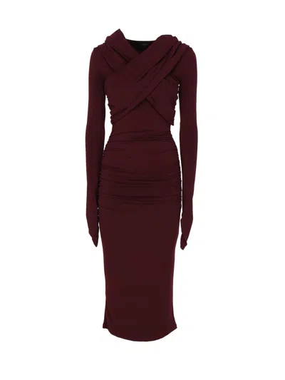The Andamane Fitted Dress With Hood In Dark Red