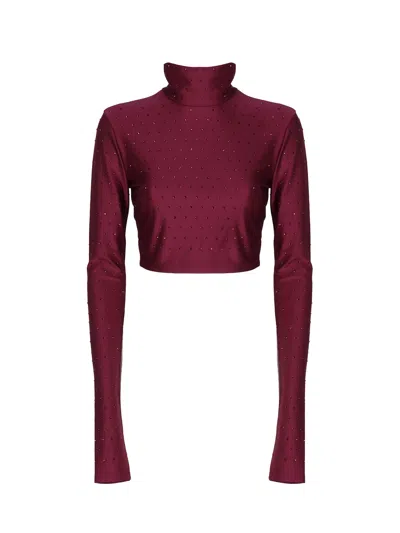 The Andamane Crop Top With Decoration In Dark Red