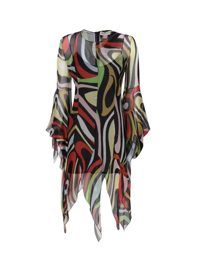 Pucci Marmo-print Silk Dress In Multicolour