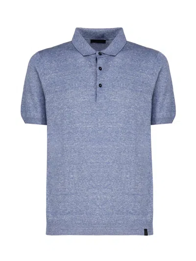 Fay Knitted Polo Shirt In Blue