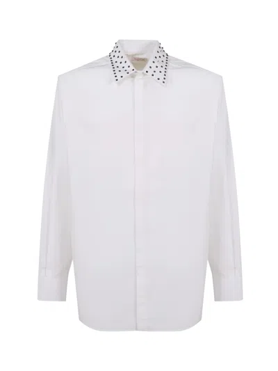 Valentino Long-sleeved Shirt With Stud Collar In White