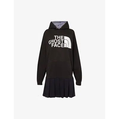 Conner Ives Womens Black Slogan-print Pleated Cotton-jersey Mini Dress
