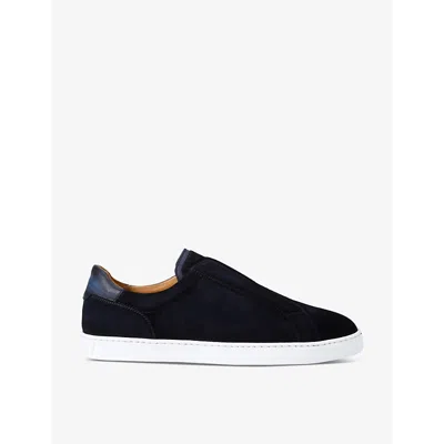 Magnanni Mens Navy Laceless Suede Low-top Trainers