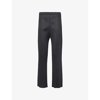 Issey Miyake Pleats Please  Womens Charcoal May Crop-leg High-rise Knitted Trousers