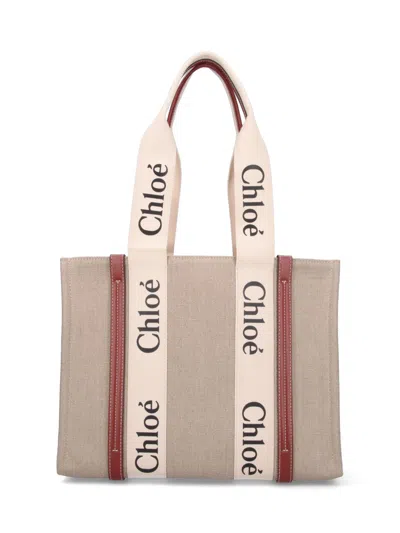 Chloé Medium Woody Tote Bag In Beige
