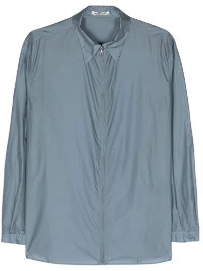 Auralee Zip-up Semi-sheer Shirt In Blau