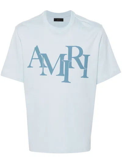 Amiri Staggered Logo-print Cotton T-shirt In Blau