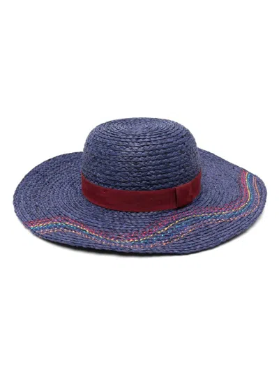 Paul Smith Ribbon-detail Straw Fedora Hat In Blue