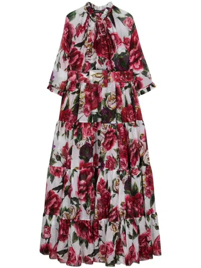 Samantha Sung Floral Print Long Dress In White