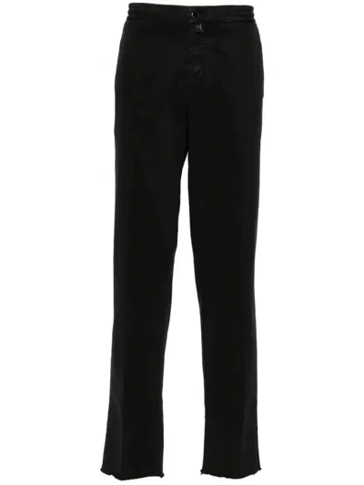 Kiton Raw-cut Hem Slim-fit Trousers In Black