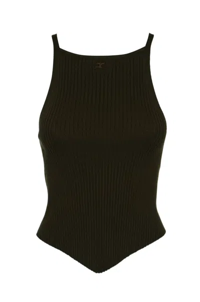 Courrèges Rib Knit Pointy Tank Top In Brown