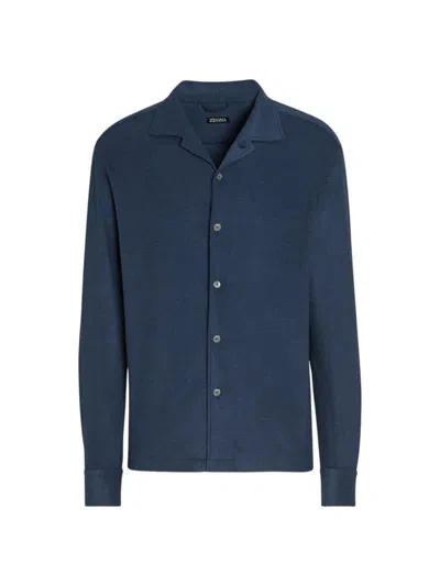 Zegna Long-sleeve Cotton-silk Shirt In Utility Blue