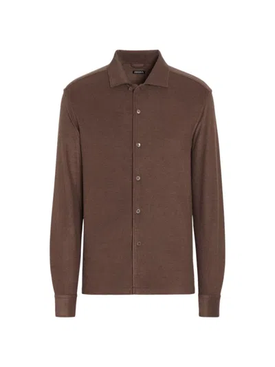 Zegna Long-sleeve Cotton-silk Shirt In Brown
