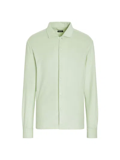 Zegna Long-sleeve Cotton-silk Shirt In Vert D'eau Clair
