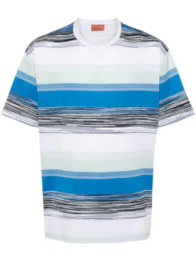 Missoni Slub-pattern Cotton T-shirt In Blue