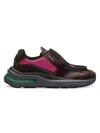 Prada Mens Burgundy Systeme Brushed Leather And Suede Mid-top Trainers