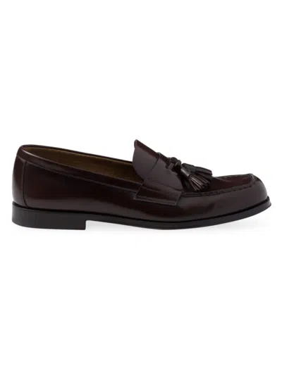 Prada Brushed-leather Loafers In Dark Brown