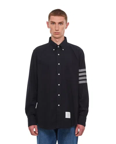 Thom Browne Straight Fit Shirt W/ Tonal 4 Bar In Flannel In Black