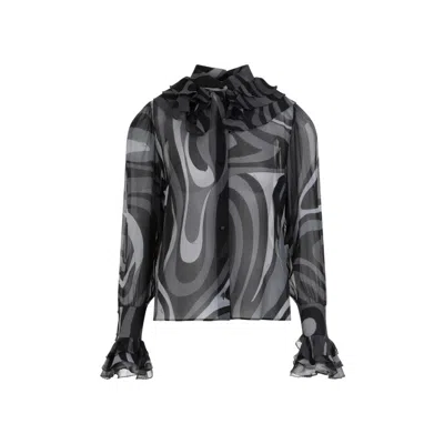 Pucci Marmo-print Silk Shirt In Grey