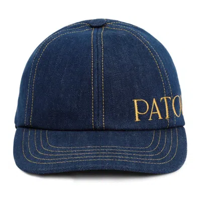Patou Denim Embroidered-logo Cap In Blue