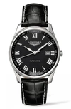 LONGINES MASTER AUTOMATIC ALLIGATOR LEATHER STRAP WATCH, 42MM,L28934517