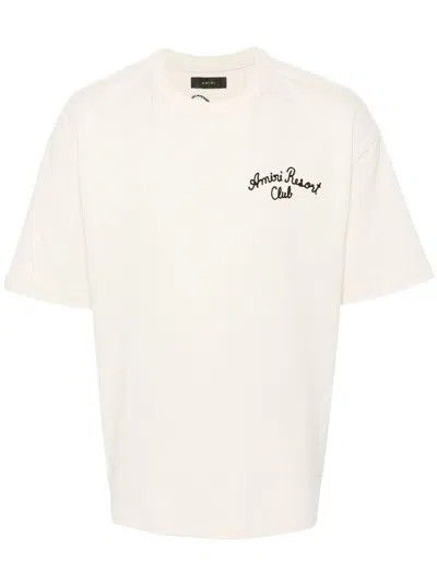 Amiri Logo-embroidered Cotton T-shirt In Neutrals