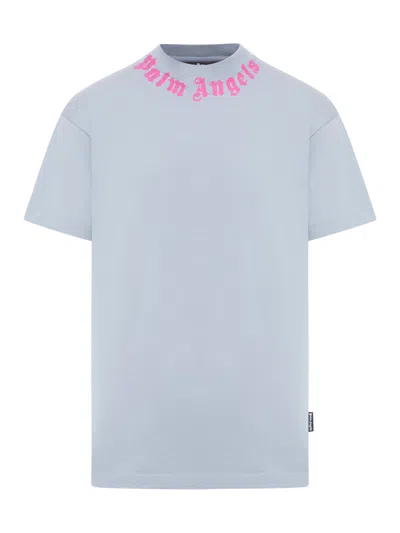 Palm Angels Neck Logo T-shirt In Grey