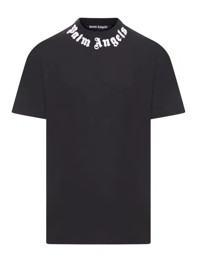 Palm Angels Neck Logo Tee In Black