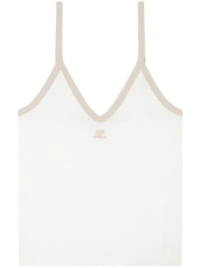 Courrèges Cotton Tank Top In White Heritage/sand