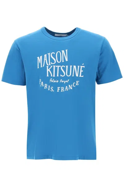 Maison Kitsuné Cotton T-shirt With Logo Print In Blue