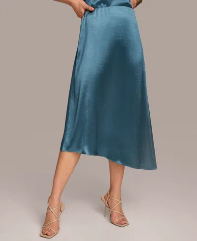Donna Karan Women's Asymmetrical-hem Satin Skirt In Tide Navy