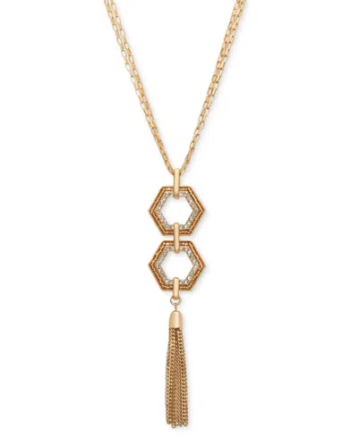 Inc International Concepts Pave & Beaded Hexagon Chain Tassel Pendant Necklace, 28" + 3" Extender, Created For Macy's In Gold