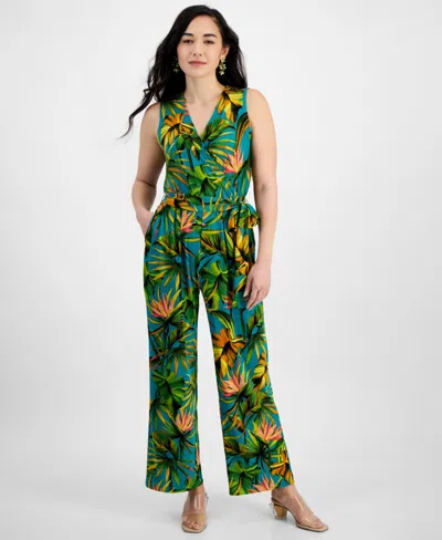 Inc International Concepts Petite Printed Tie-waist Sleeveless Jumpsuit, Created For Macy's In Tpcl Garde