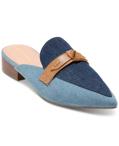 Cole Haan Women's Piper Bow Pointed-toe Flat Mules In Denim Suede