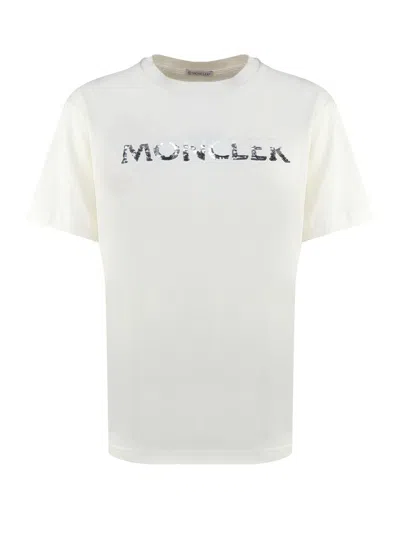 Moncler T-shirt With Sequin Logo In White