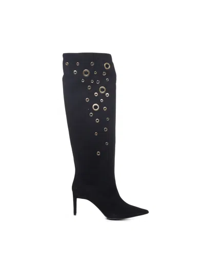 Pinko Embellished Holes Eco-suede Boots In Black
